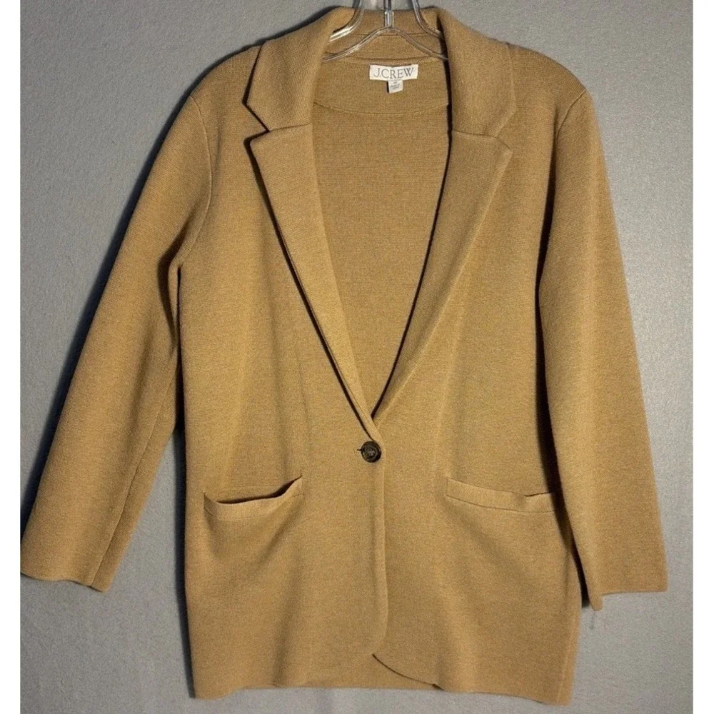J. CREW Schoolboy Cotton Knit Sweater Blazer Jacket Size XS Tan Academia Preppy